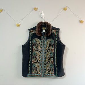 Bob Mackie Wearable Art Black Embroidered Fleece Vest